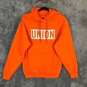 Union Binding Company Hoodie Mens Small Orange Heavy Pullover Sweatshirt Logo